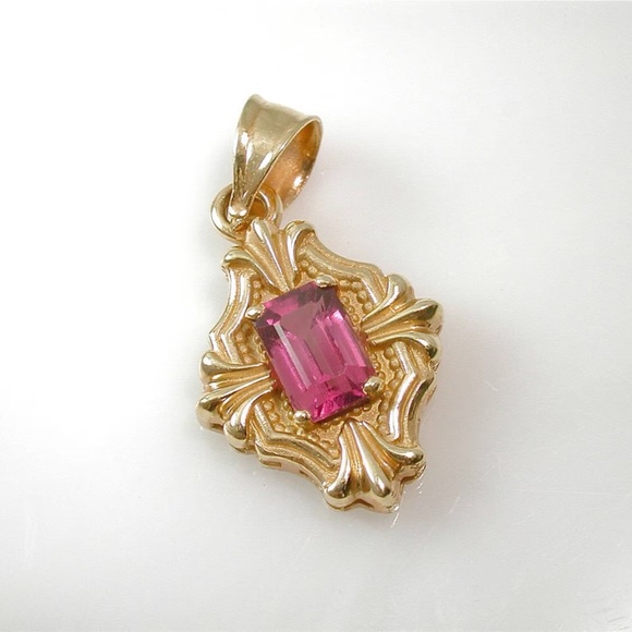 Vintage unique 14k gold tourmaline dainty pendant - Picture 6 of 6